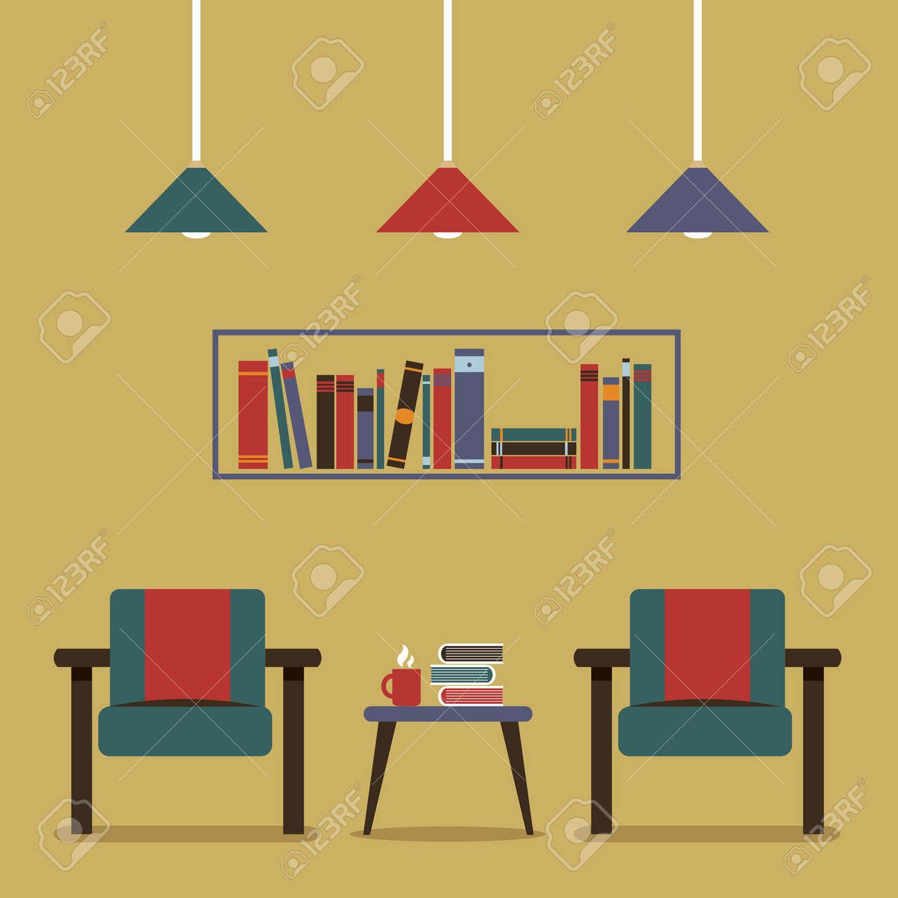 Modernes Design Innenraum Stuhle Und Bucherregal Lizenzfrei Nutzbare