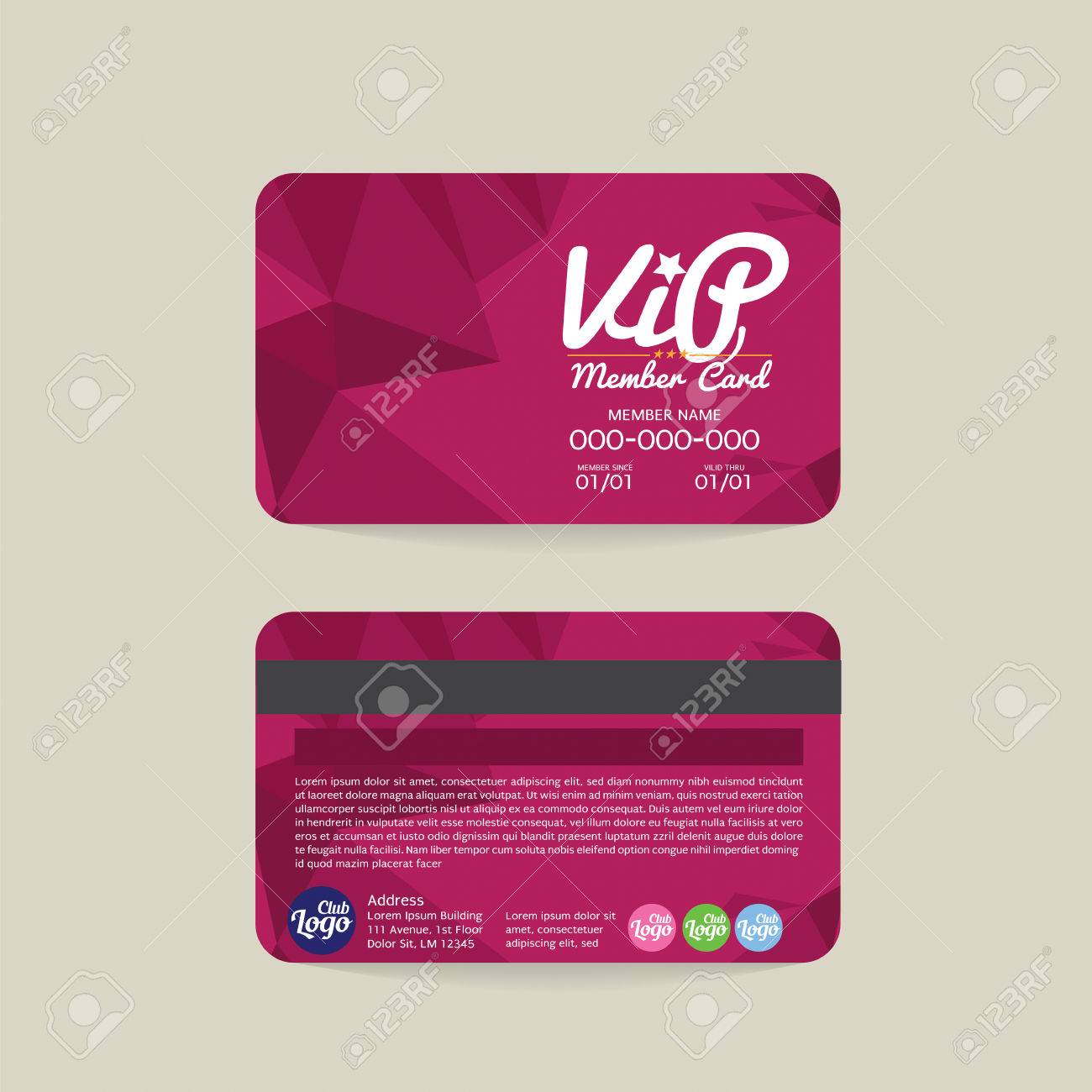 front and back modern geometric purple vip member card template membership card template