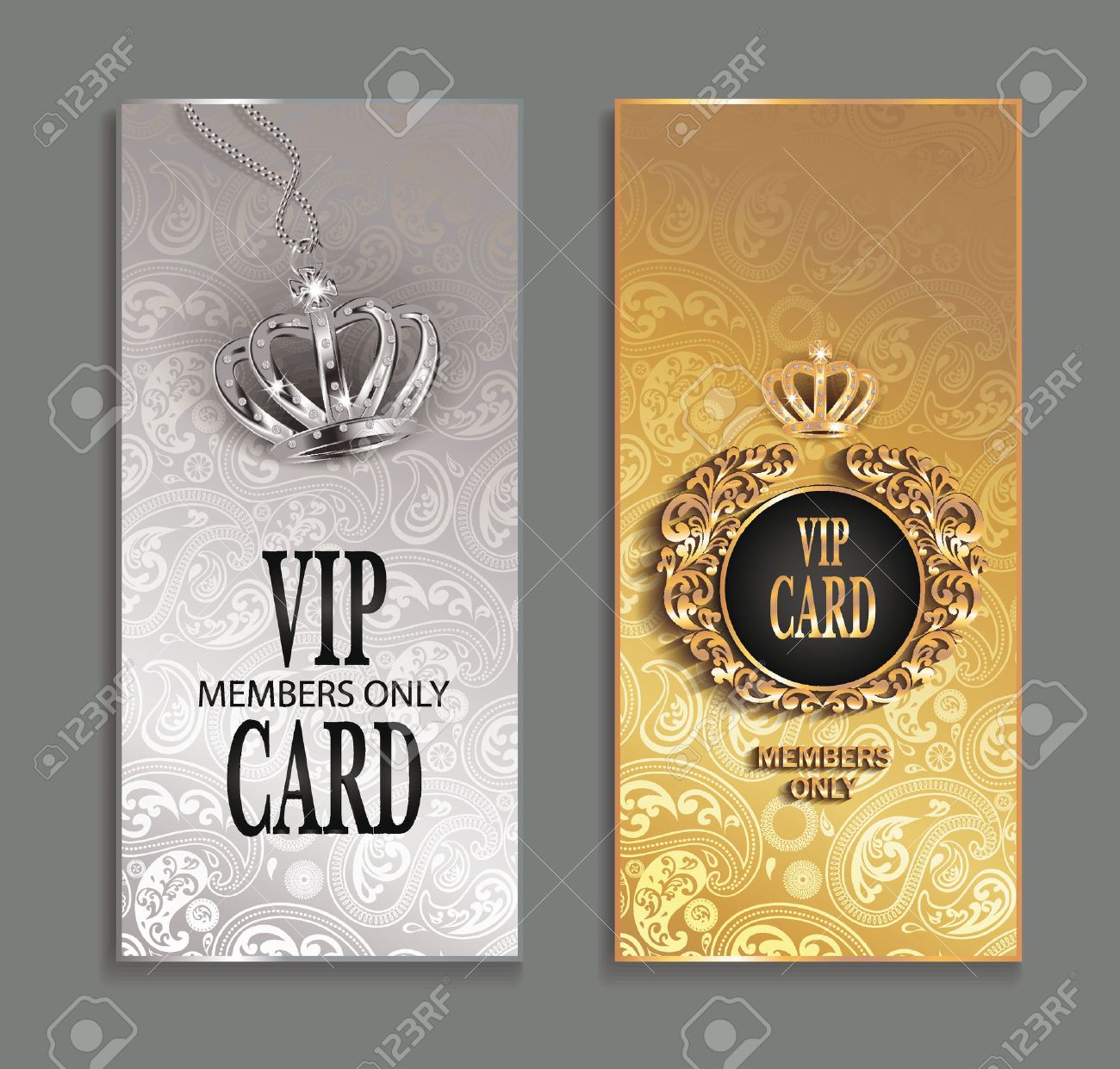 elegant invitation vip cards with floral design royalty free
