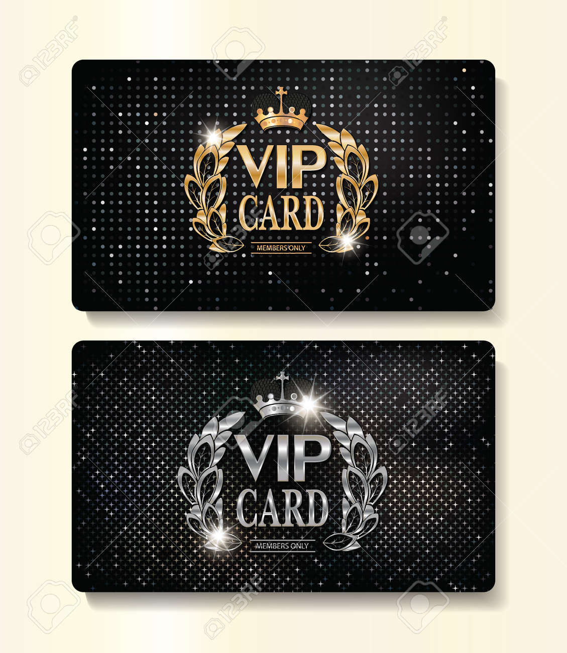 花のデザイン要素と王冠の金と銀の Vip カードのイラスト素材 ベクタ Image