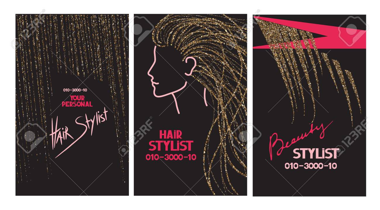 hair stylist business cards with abstract gold hair and scissors stylist business cards