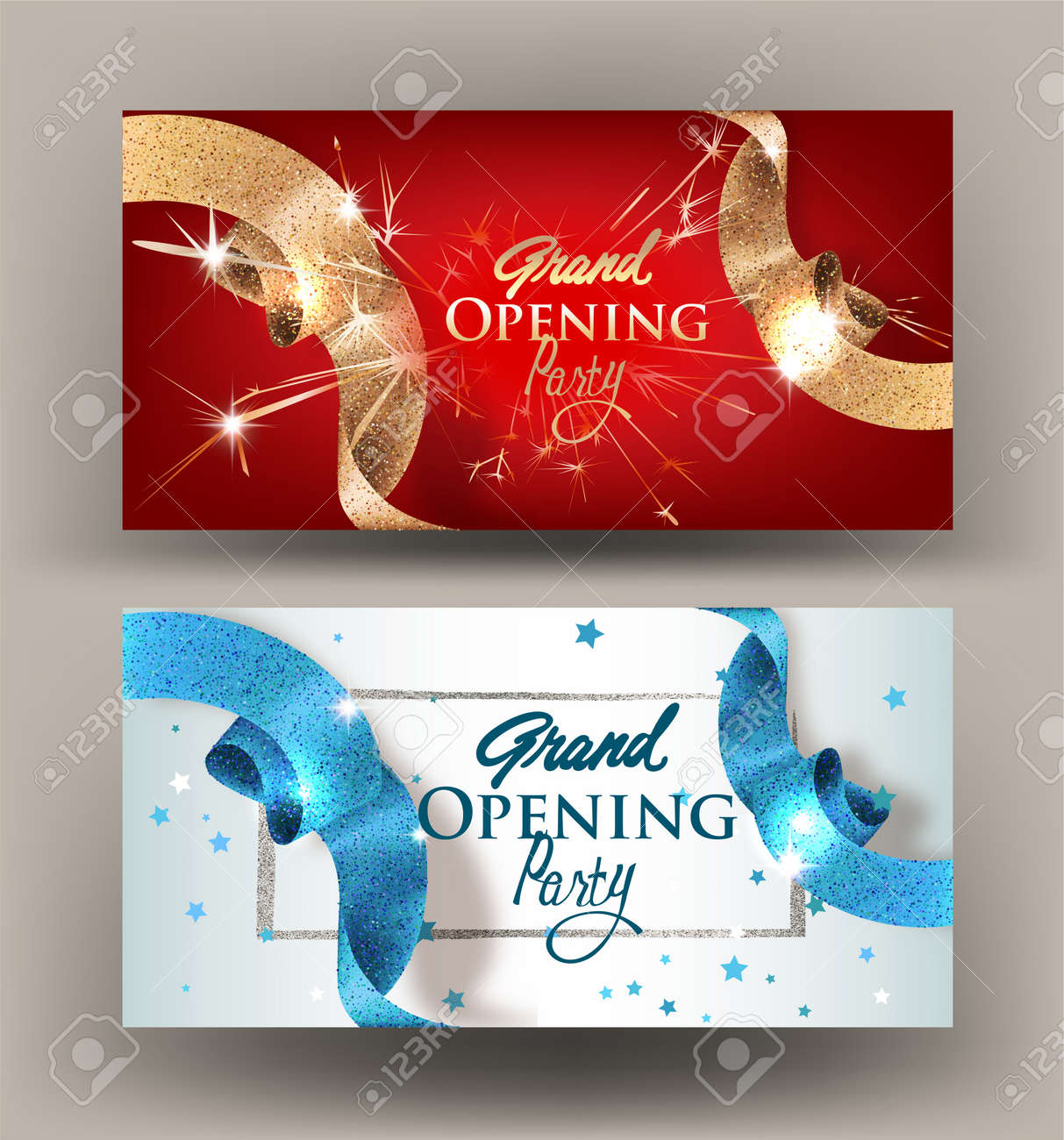 Grand opening banners with sparkling beautiful ribbons. Vector illustration - 88554097 Grand opening banners with sparkling beautiful ribbons. Vector illustration - 88554097