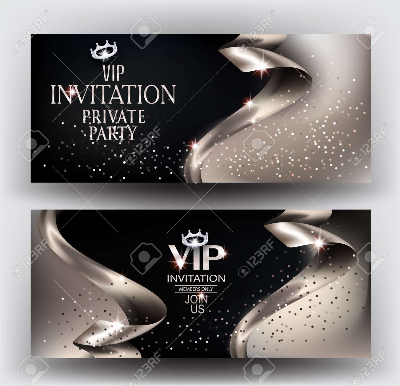 vip elegant invitation cards with silver ribbons and dust vector elegant invitation cards