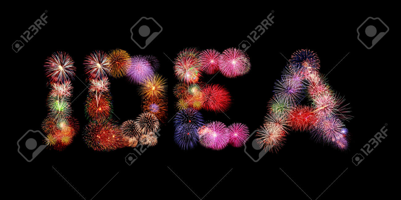 idea word colorful fireworks text isolated on black background word fireworks