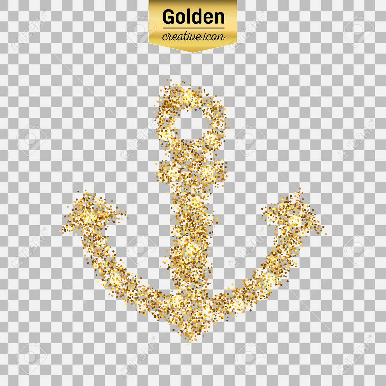 Cone Do Vetor Glitter Ouro Da Ancora Isolado No Fundo Ilustracao De Conceito Criativo De Arte Para Web Confetes De Brilho Leve Lantejoulas Brilhantes Orelha De Faisca Bling Abstrato Poeira Brilhante Papel