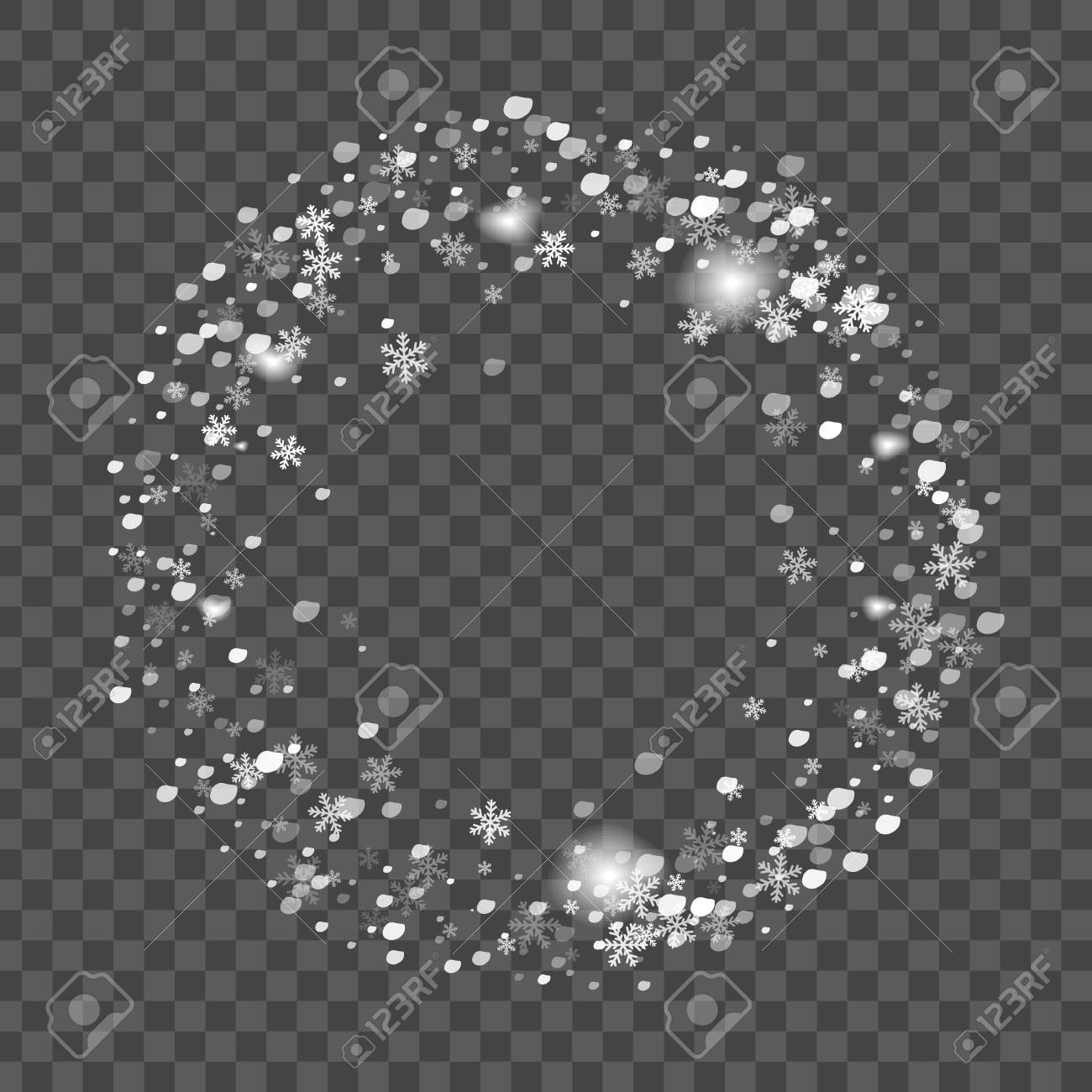 創造的なクリスマス雪の背景に分離を抽象化します クリスマスの休日の装飾のためのベクトル イラスト クリップアート アート コンセプト アイデア デザイン要素 現実的な雪片 冬霜の効果 のイラスト素材 ベクタ Image