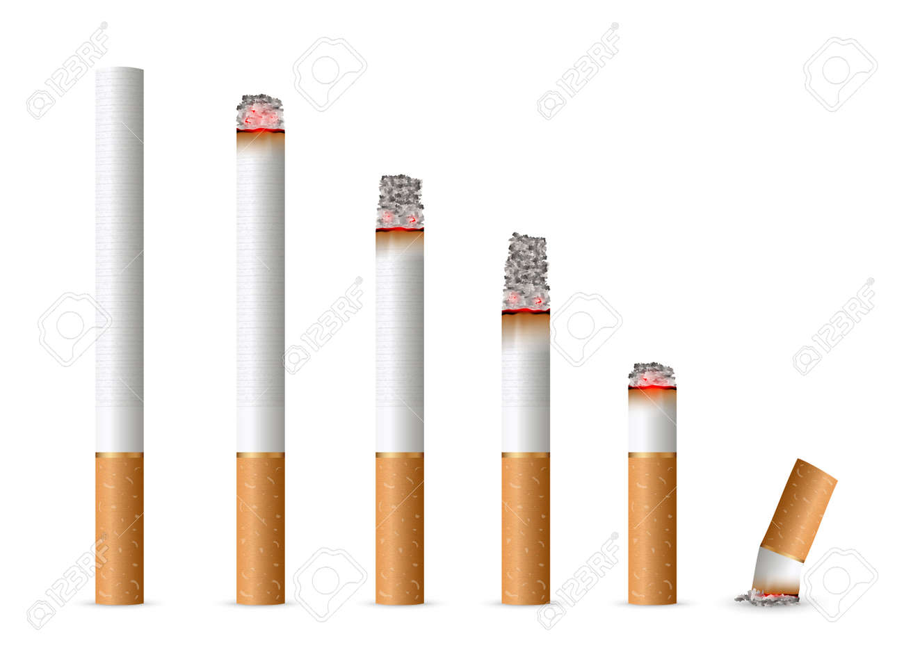 透明な背景に隔離されたリアルなタバコセットの創造的なベクトルイラスト アートデザインは 火傷の異なる段階 抽象コンセプトグラフィック要素のイラスト素材 ベクタ Image