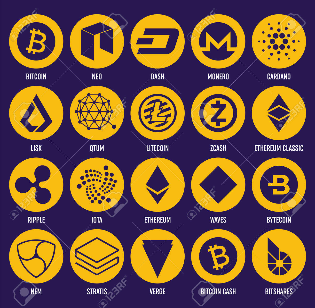 Creative Vector Illustration Of Popular Crypto Currency Blockchain Coin Set  Isolated On Transparent Background. Art Design Cryptocurrency Icon, Symbol.  Abstract Concept Graphic Bitcoin Element. Royalty Free SVG, Cliparts,  Vectors, and Stock Illustration.
