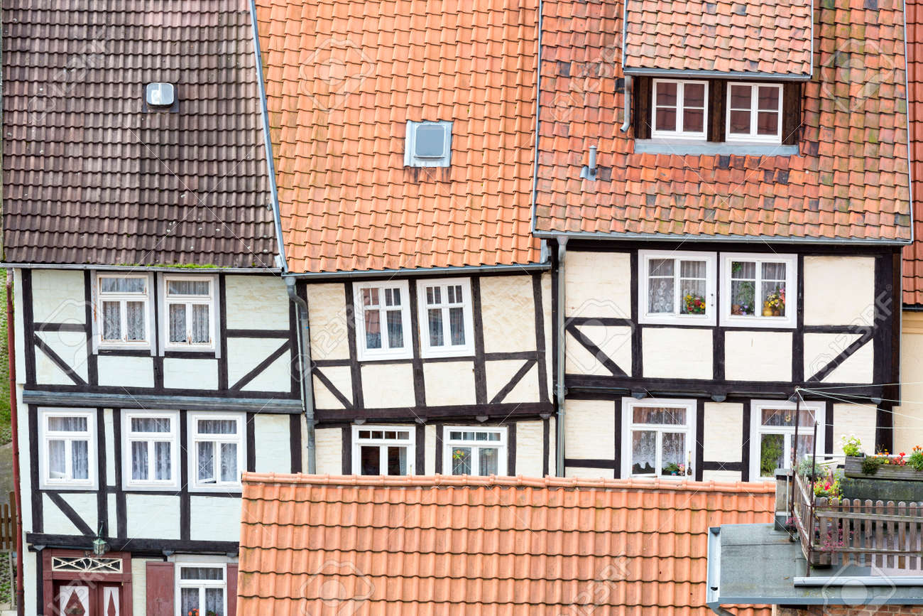 クヴェトリンブルクの町 ドイツの木組みの家の屋根 の写真素材 画像素材 Image