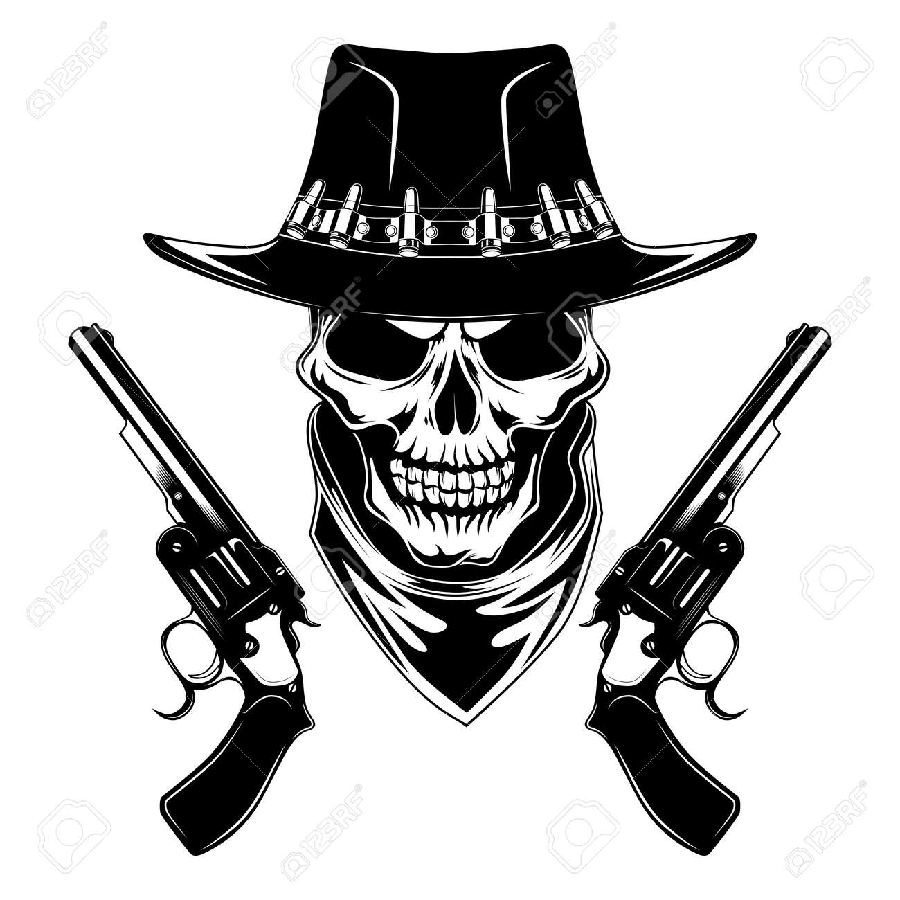 Skull In Cowboy Hat With Pistols Royalty Free SVG, Cliparts, Vectors, and  Stock Illustration. Image 126177389., image size:1300x1300