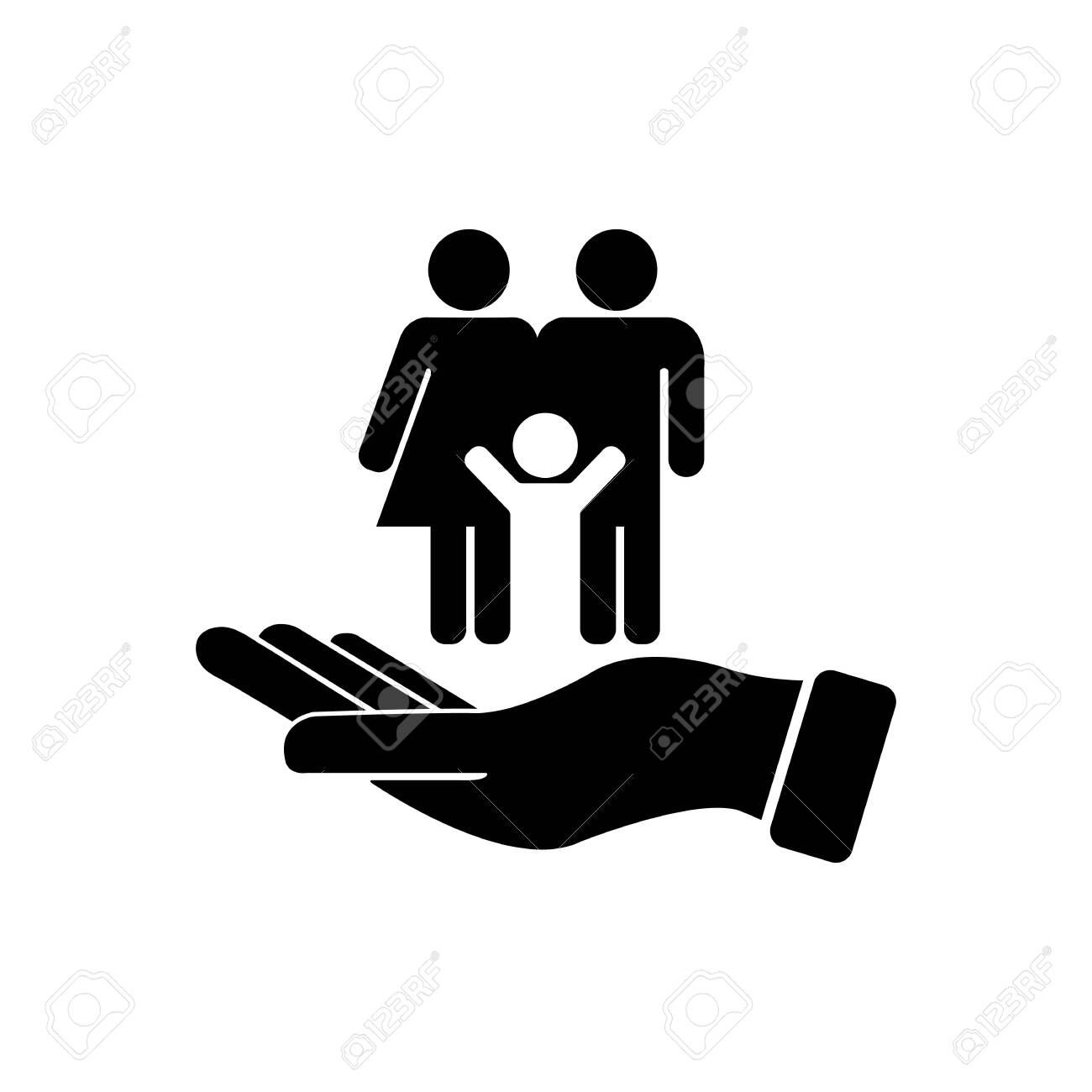 Symbols Of The Happy Family Symbol On The Palm Father With Mother And Child Royalty Free Cliparts Vectors And Stock Illustration Image 137669333