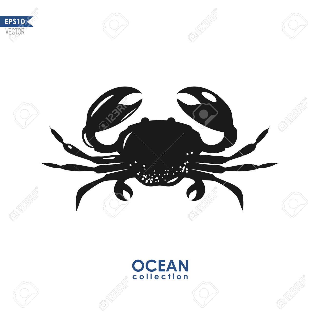 白で隔離ベクトル海洋カニ シルエットのイラスト素材 ベクタ Image