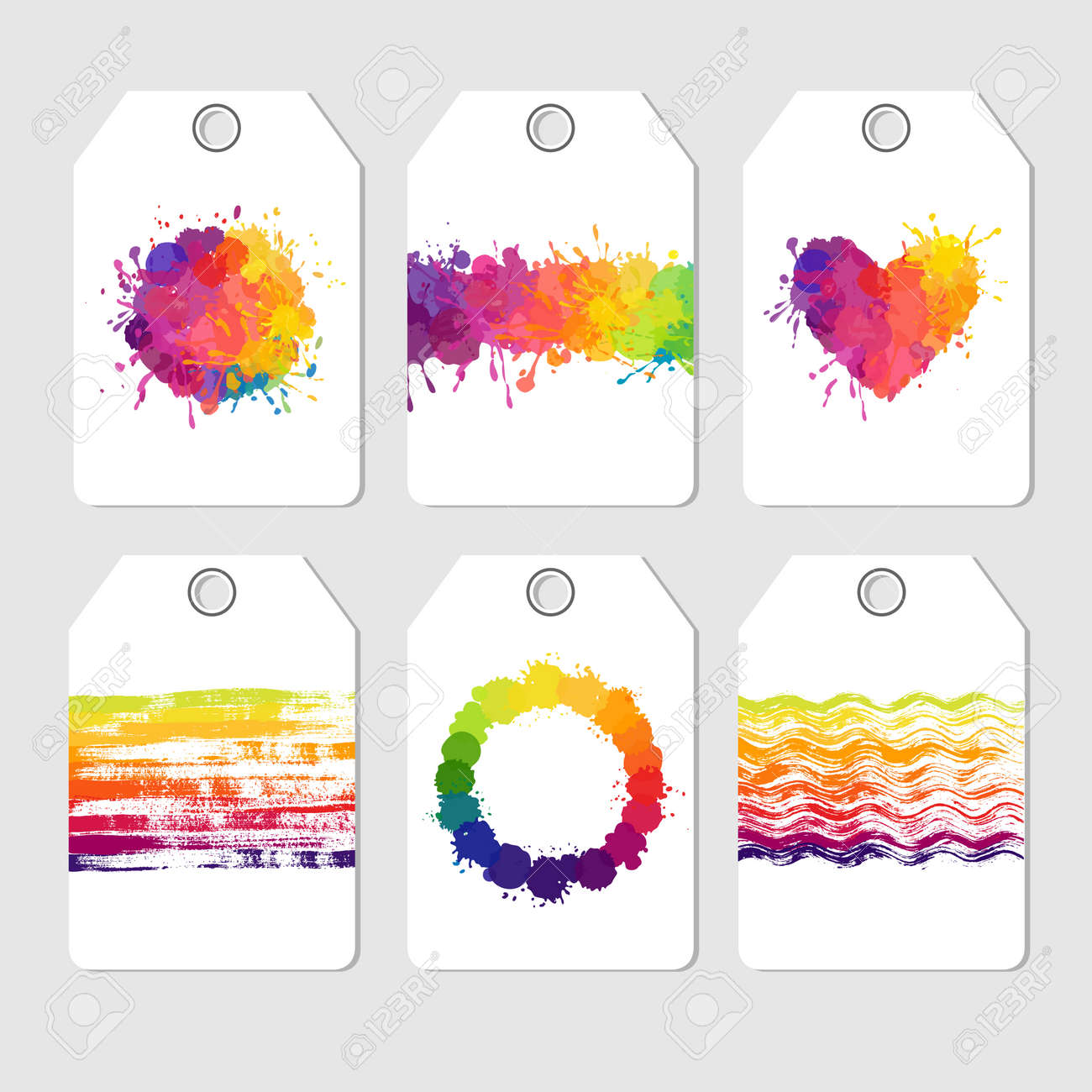 set of bright tag cards colorful vector present tags six abstract