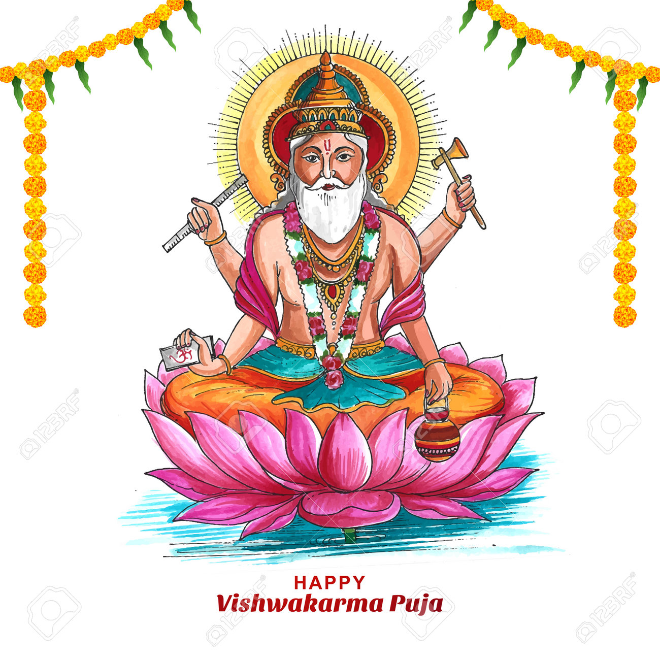 Hindu God Vishwakarma Puja Celebration Background Royalty Free SVG ...