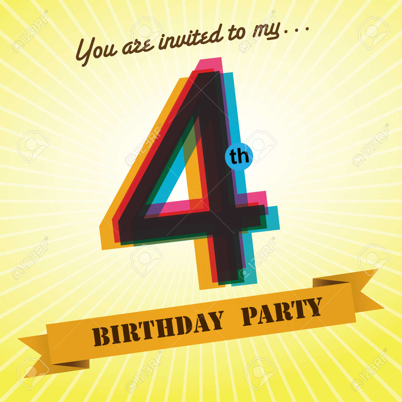 4th birthday party invite template design retro style vector 4th birthday invitations