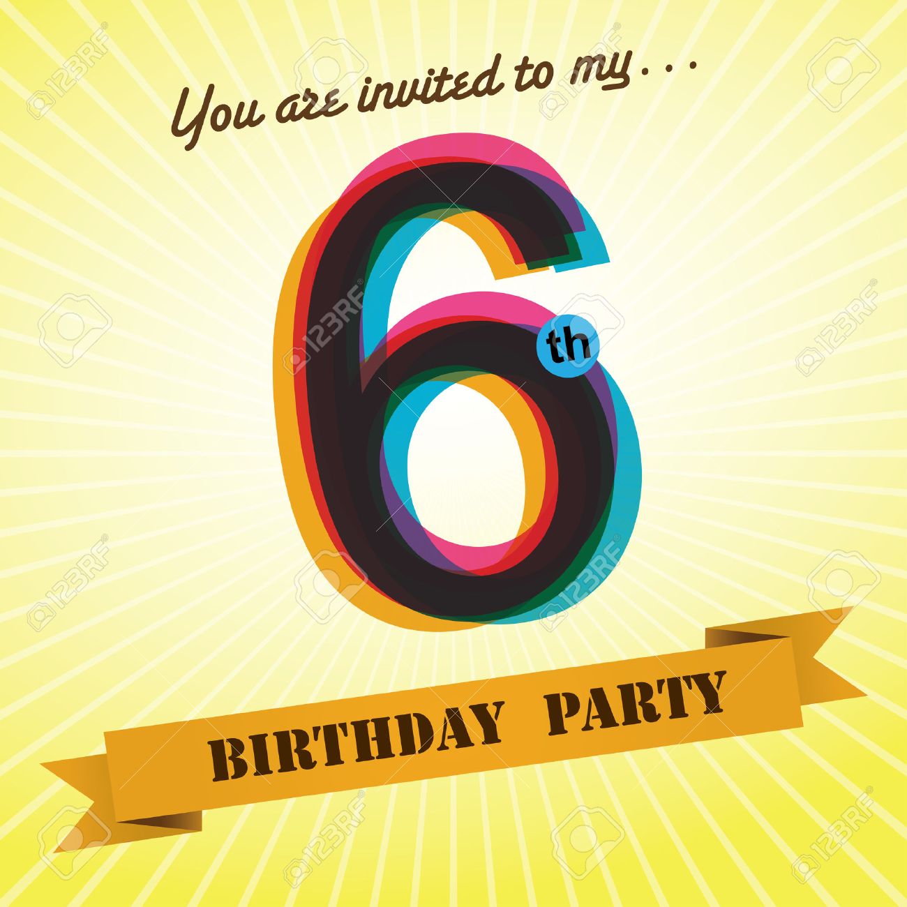 6th birthday party invite template design retro style vector 6th birthday party invitation
