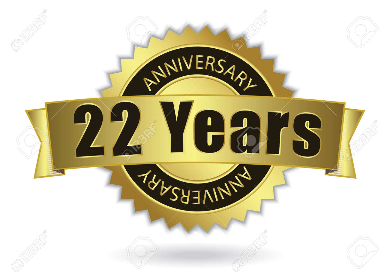 22 years anniversary retro golden ribbon eps 10 vector