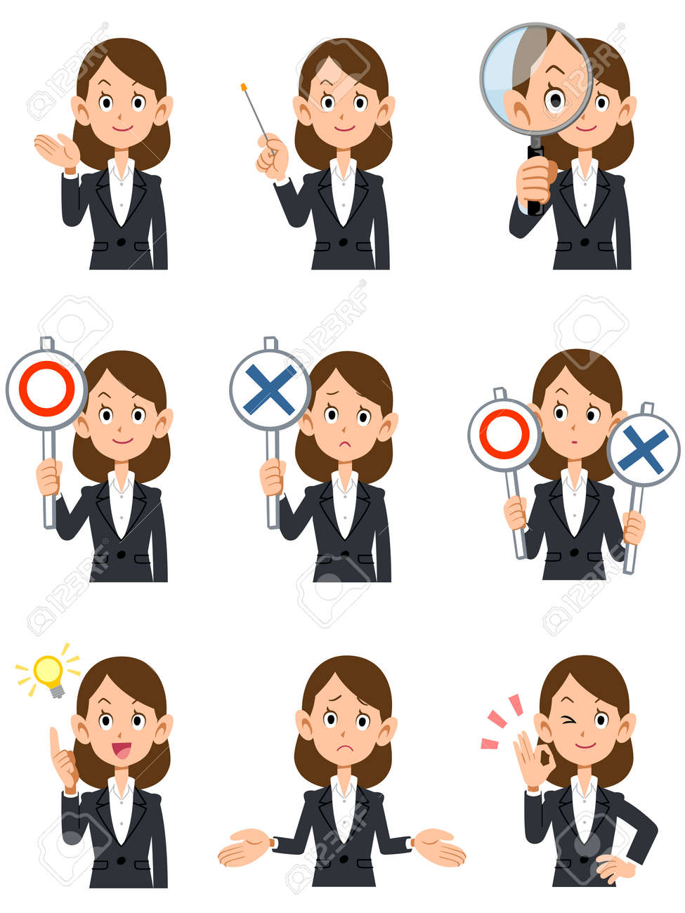 Working women 9 kinds gesture and facial expression - 56582157 Working women 9 kinds gesture and facial expression - 56582157