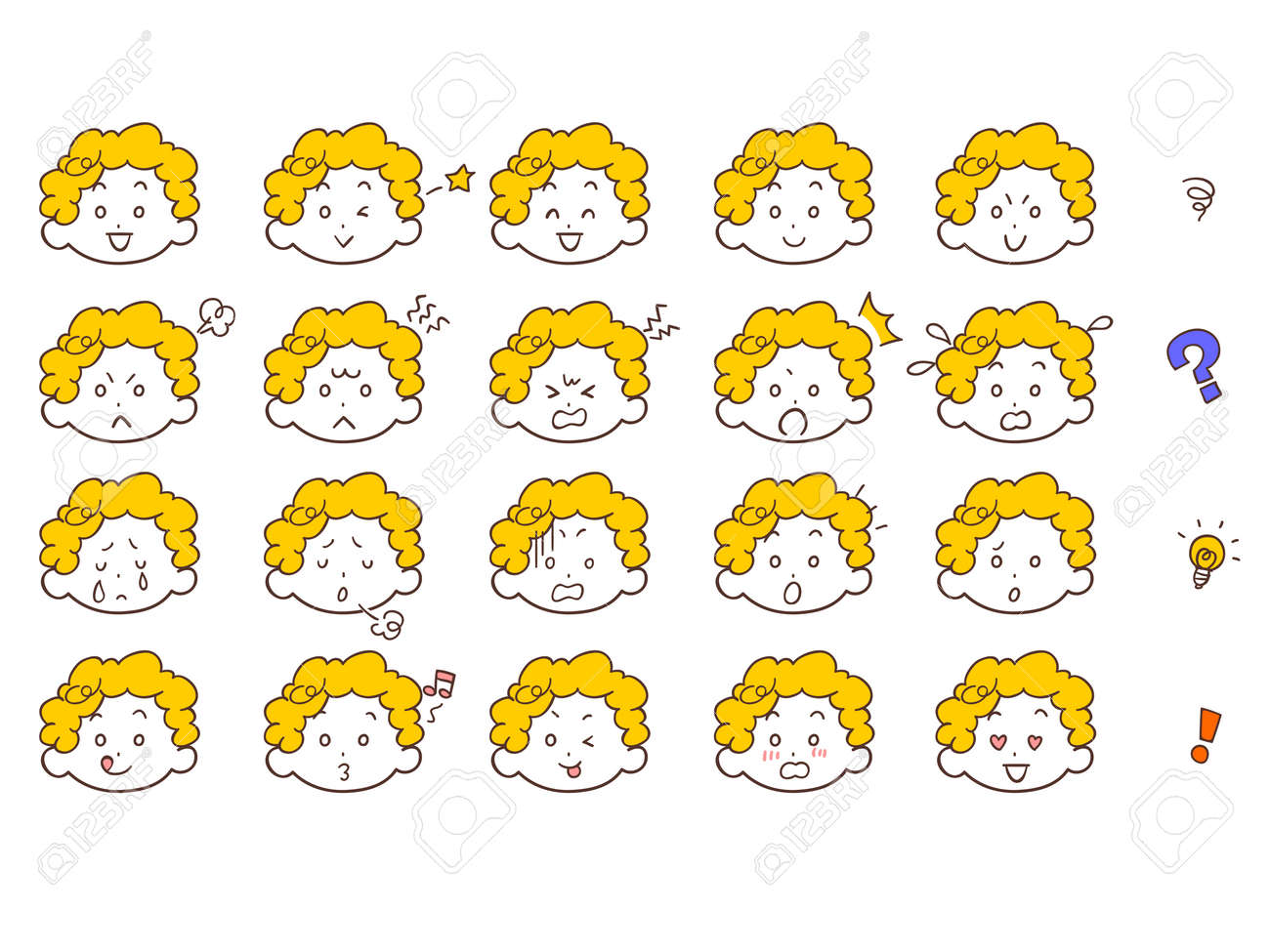 金髪パーマの女性の顔見てアイコンを設定 のイラスト素材 ベクタ Image