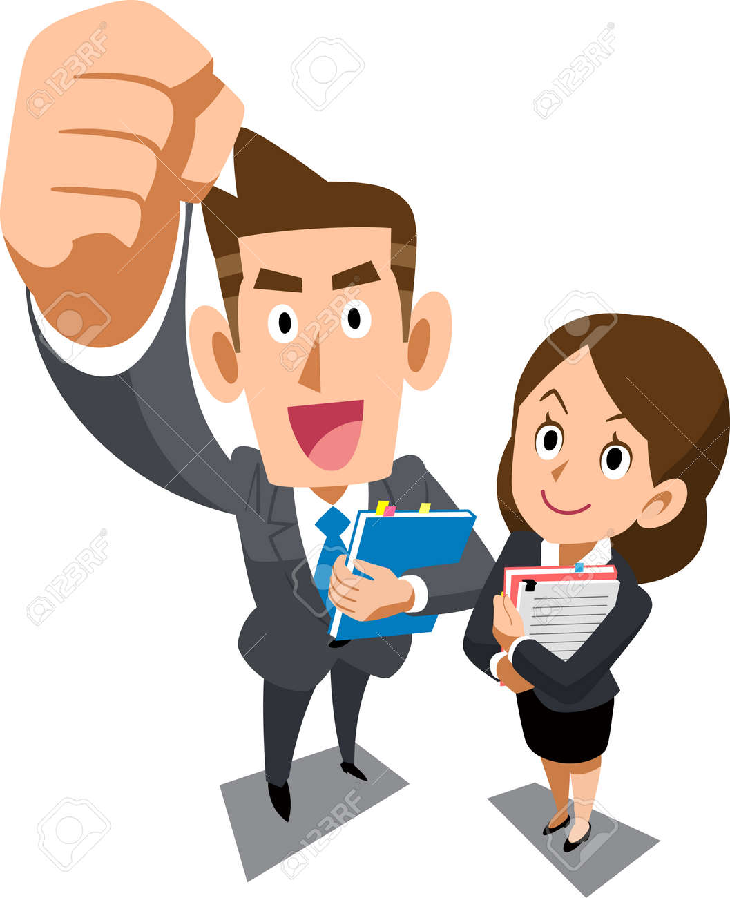 Male and female young businessperson of positive image _ Overhead view - 114736634 Male and female young businessperson of positive image _ Overhead view - 114736634
