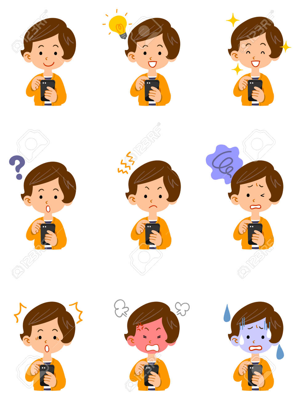 Illustration set of facial expressions of women operating smartphones - 169328238 Illustration set of facial expressions of women operating smartphones - 169328238