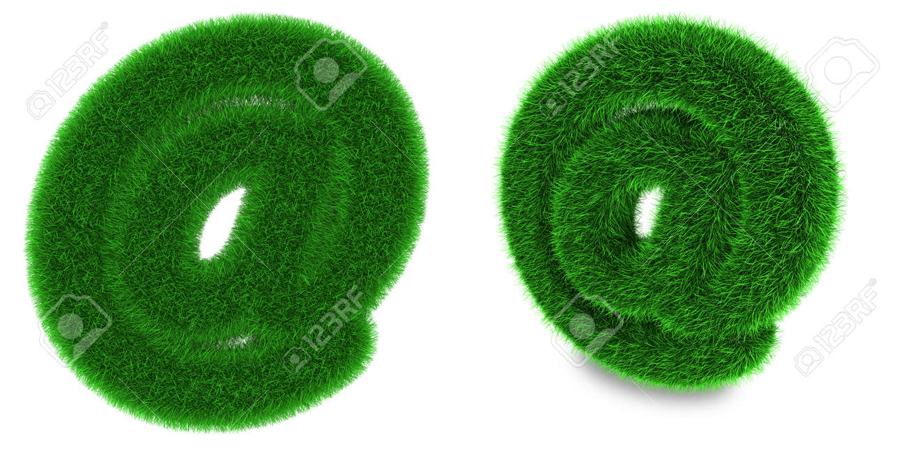 白い背景に分離された緑の草で覆われているアットマーク の写真素材 画像素材 Image