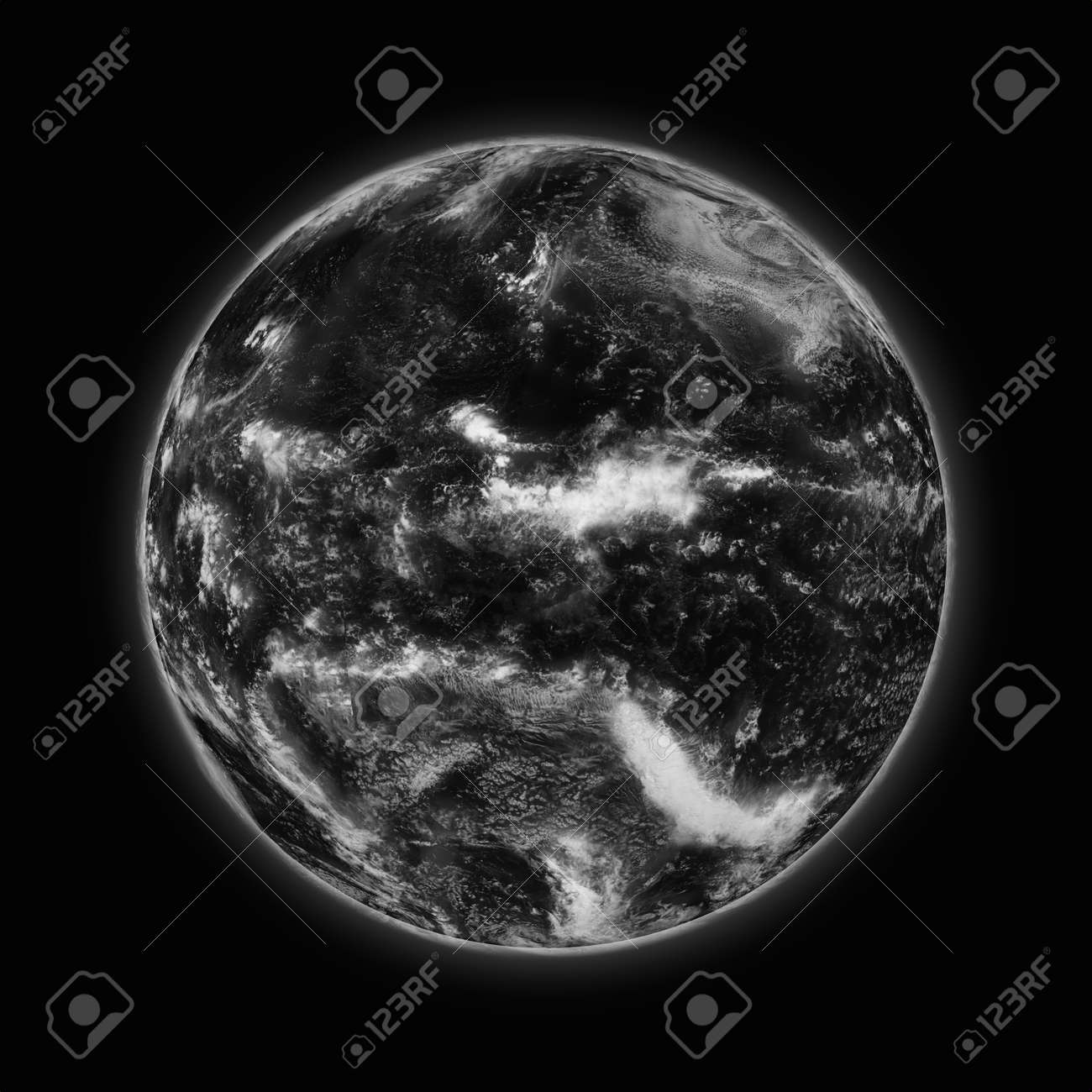 pacific ocean on dark planet earth isolated on black background