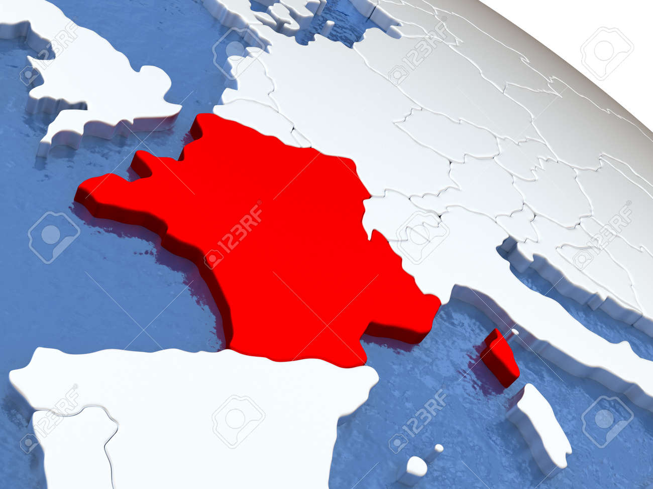 Carte De France Sur Un Globe Avec La Terre Et De Leau Métallique Réaliste Illustration 3d