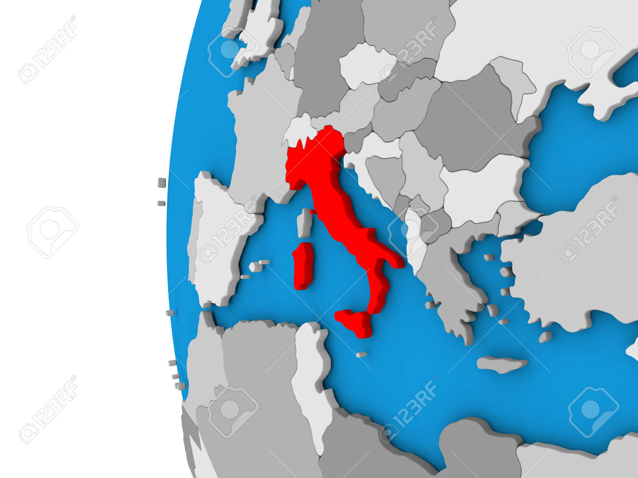 3D Map Of Italy Focused In Red On Simple Globe Illustration Stock 3D Map Of Italy Focused In Red On Simple Globe Illustration Stock