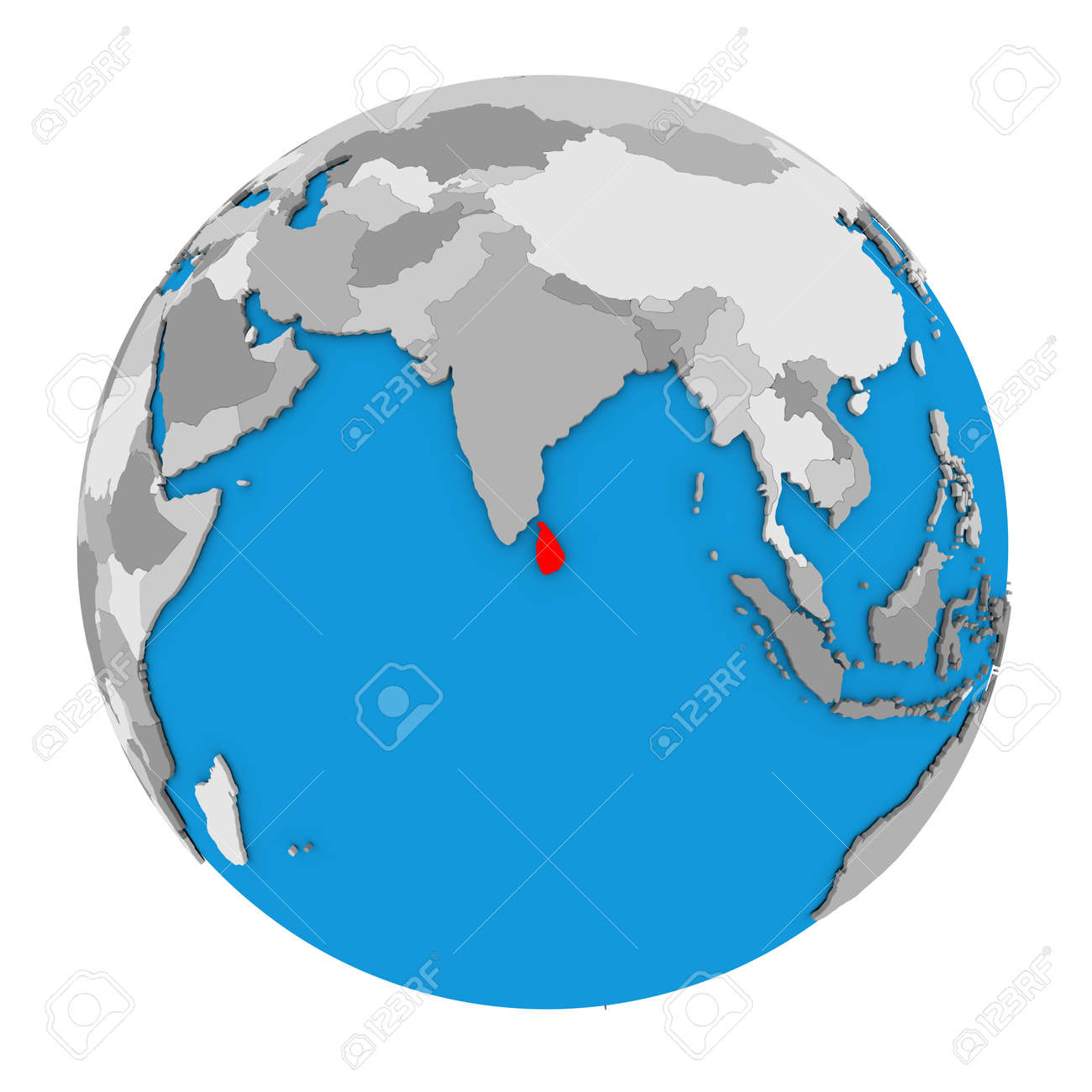 sri lanka highlighted on world map Map Of Sri Lanka Highlighted In Red On Globe 3d Illustration sri lanka highlighted on world map