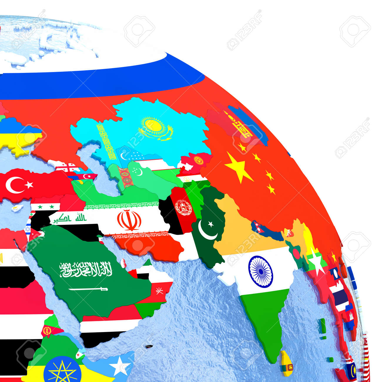 アジアの国旗と政治の世界では マップに埋め込まれます 3 D イラスト の写真素材 画像素材 Image