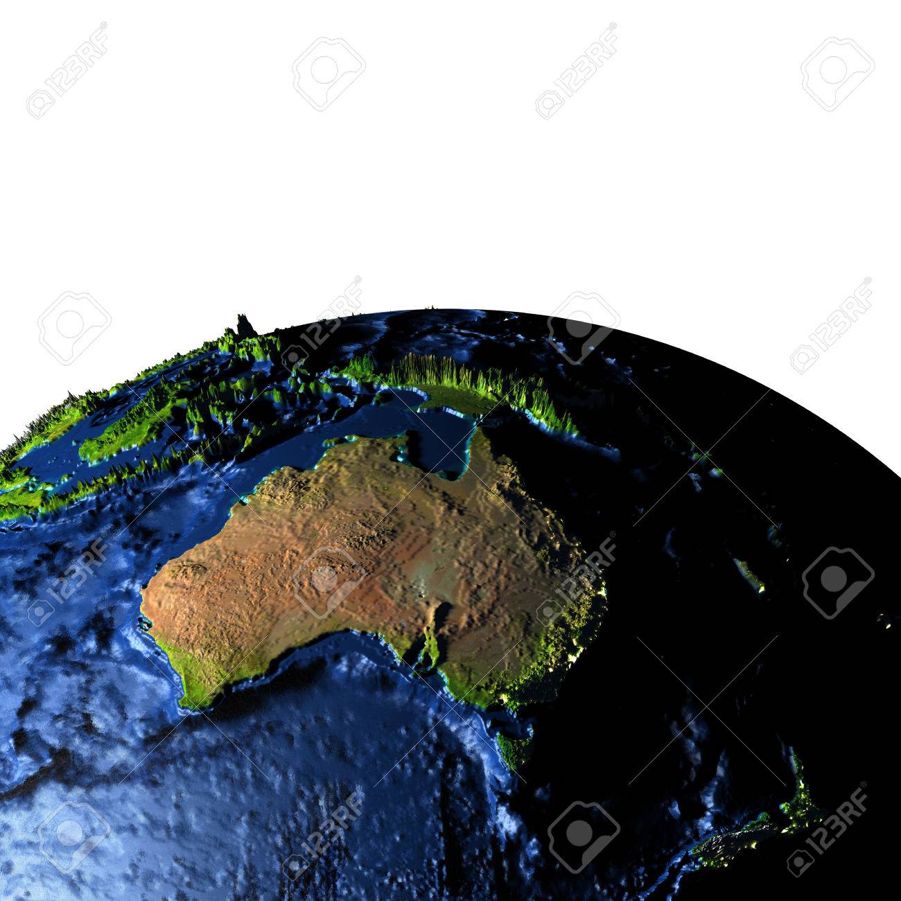 Australia On Model Of Earth With Exaggerated Surface Features