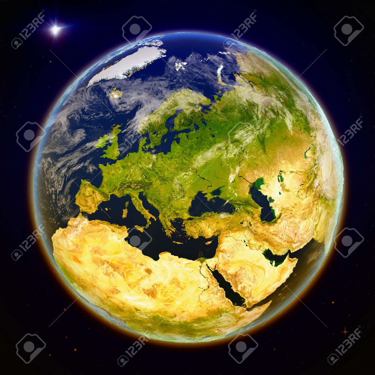 宇宙からヨーロッパ 詳細な惑星の表面に 3 D のイラスト Nasa から提供されたこのイメージの要素です の写真素材 画像素材 Image