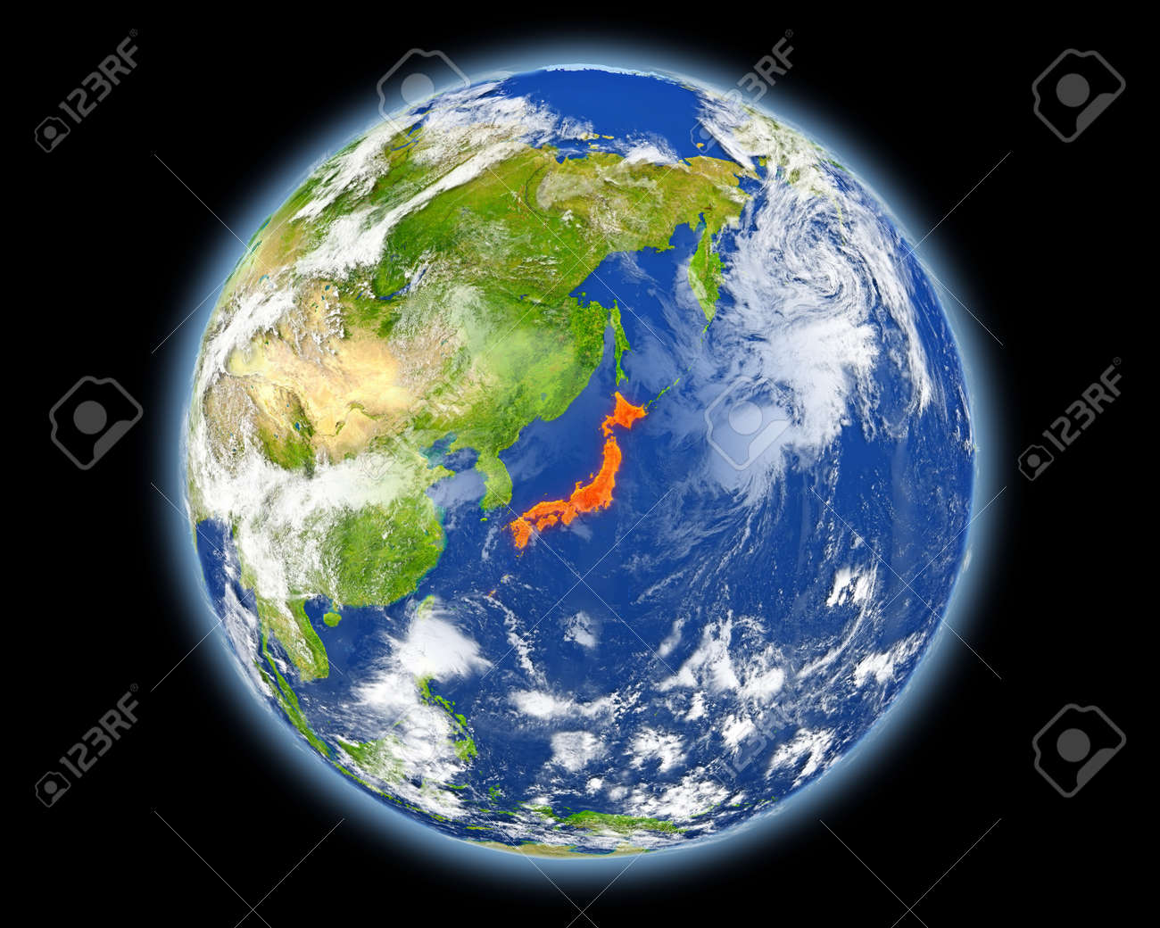 地球上、日本します。詳細な惑星の表面に 3 D のイラスト。の写真素材