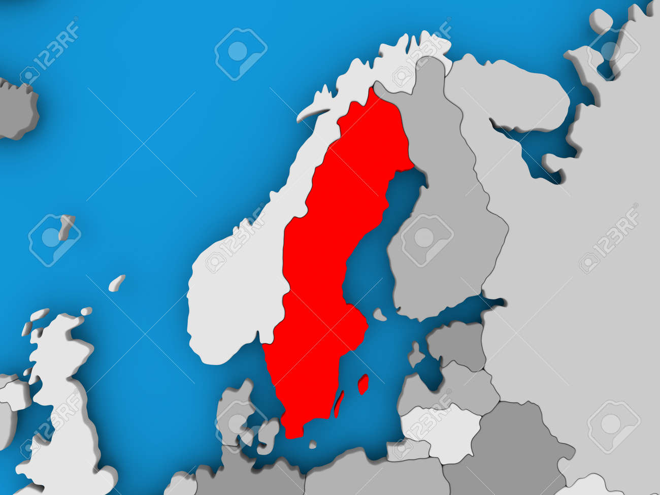 スウェーデンの政治地図の赤で 3 D イラスト の写真素材 画像素材 Image