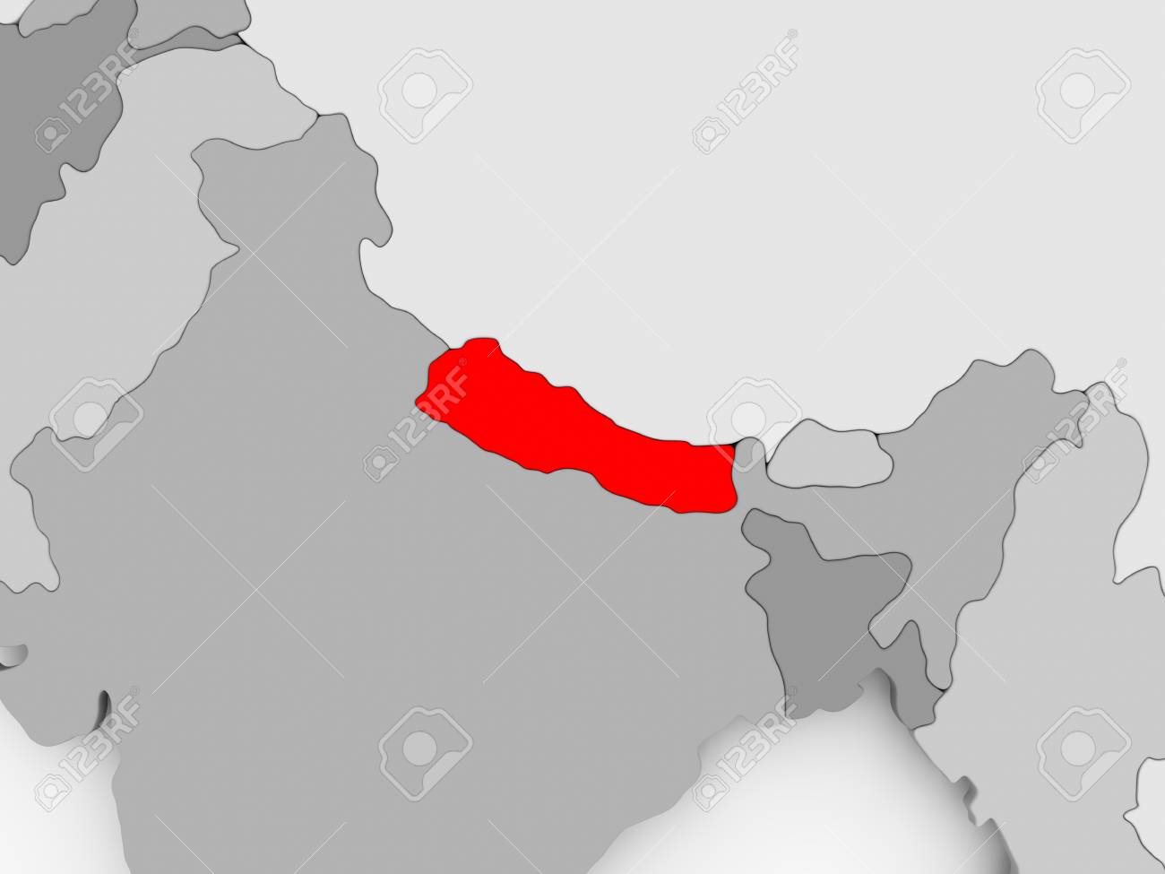 灰色の政治地図の赤でネパール 3 D イラスト の写真素材 画像素材 Image