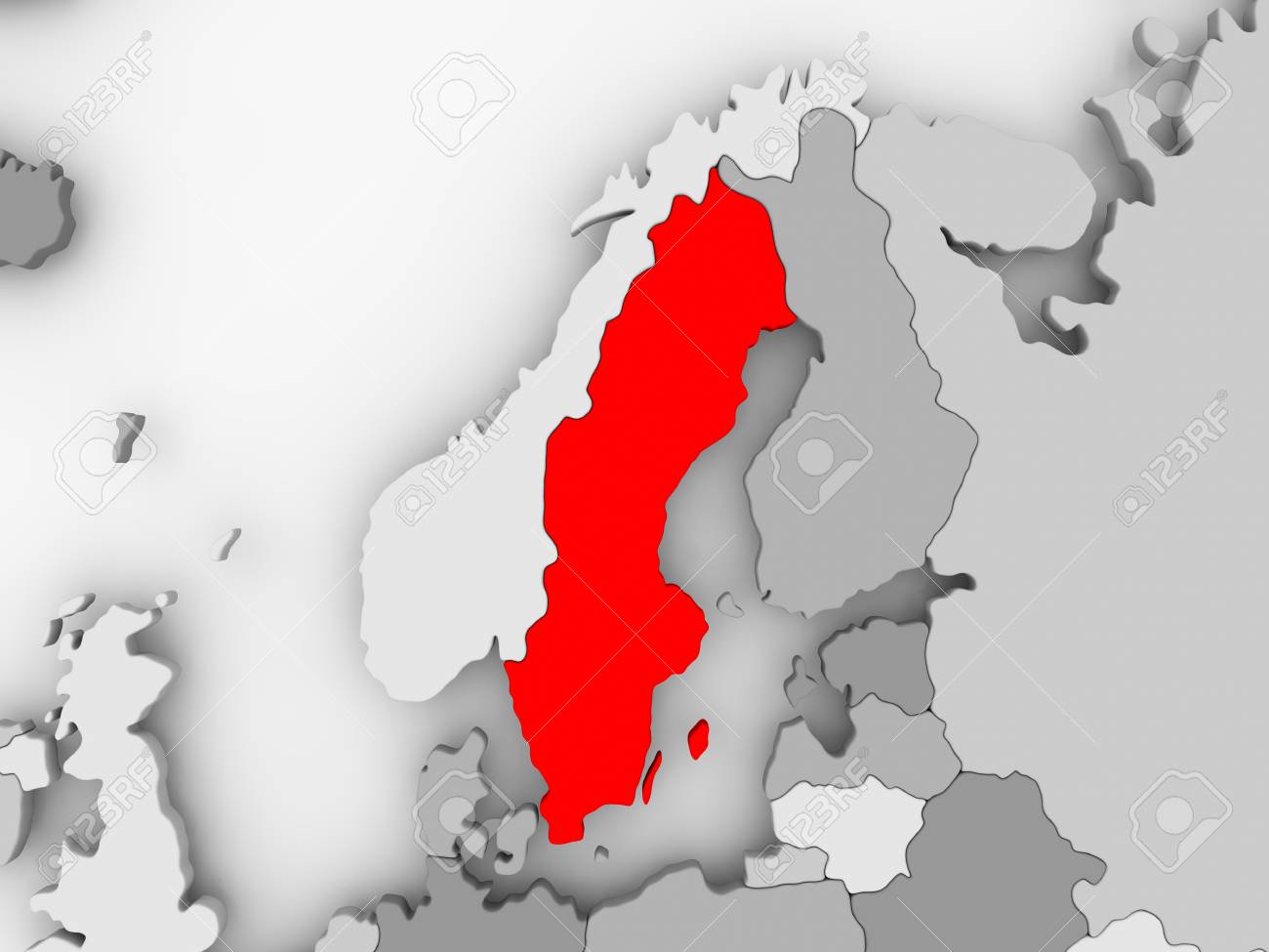 灰色の政治地図の赤でスウェーデン 3 D イラスト の写真素材 画像素材 Image