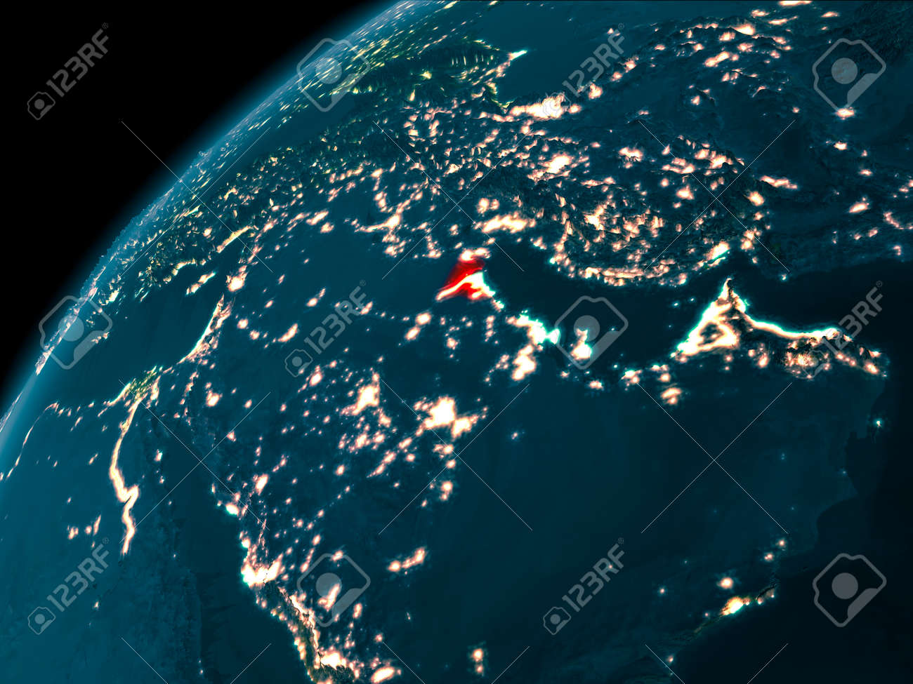 Nasa 3d Space Map Night Map Of Kuwait As Seen From Space On Planet Earth. 3D Illustration.  Elements Of This Image Furnished By Nasa. Stock Photo, Picture And Royalty  Free Image. Image 93520964.