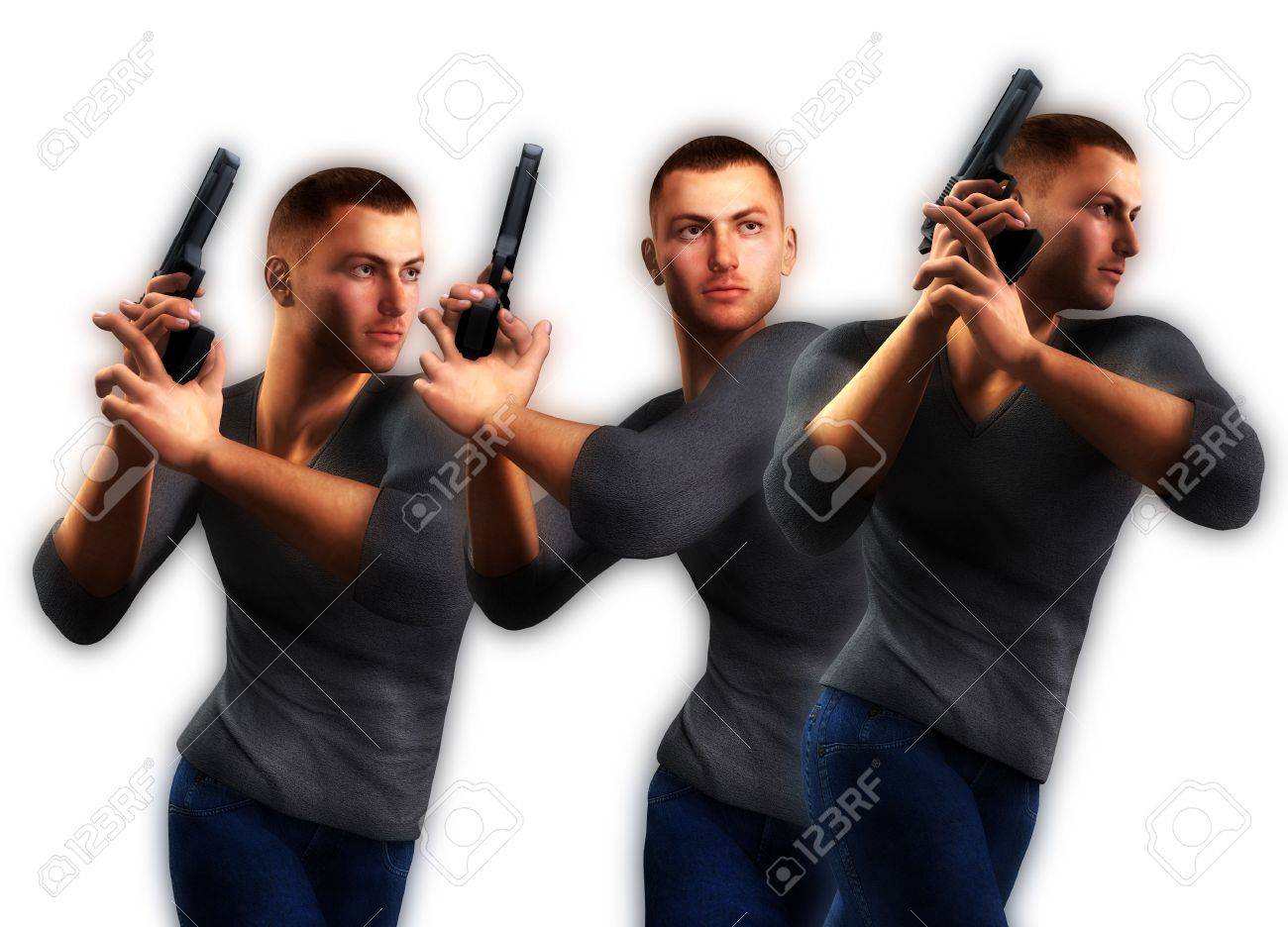 3 アンダーカバーコップス アクション ポーズで銃を保持しています の写真素材 画像素材 Image