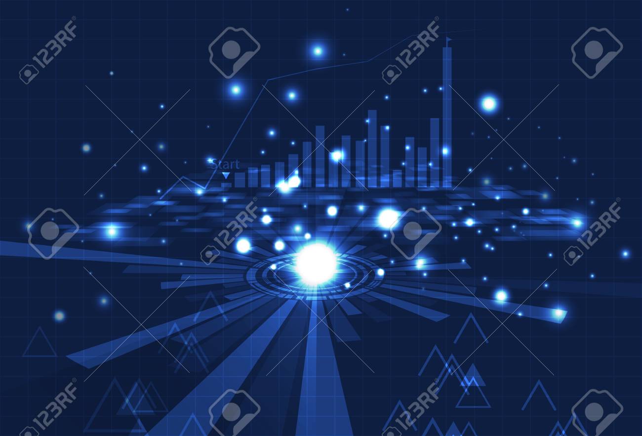 Business technology, analysis of digital bar chart, grid and data on blue concept with particles glowing abstract background vector illustration - 126495142 Business technology, analysis of digital bar chart, grid and data on blue concept with particles glowing abstract background vector illustration - 126495142