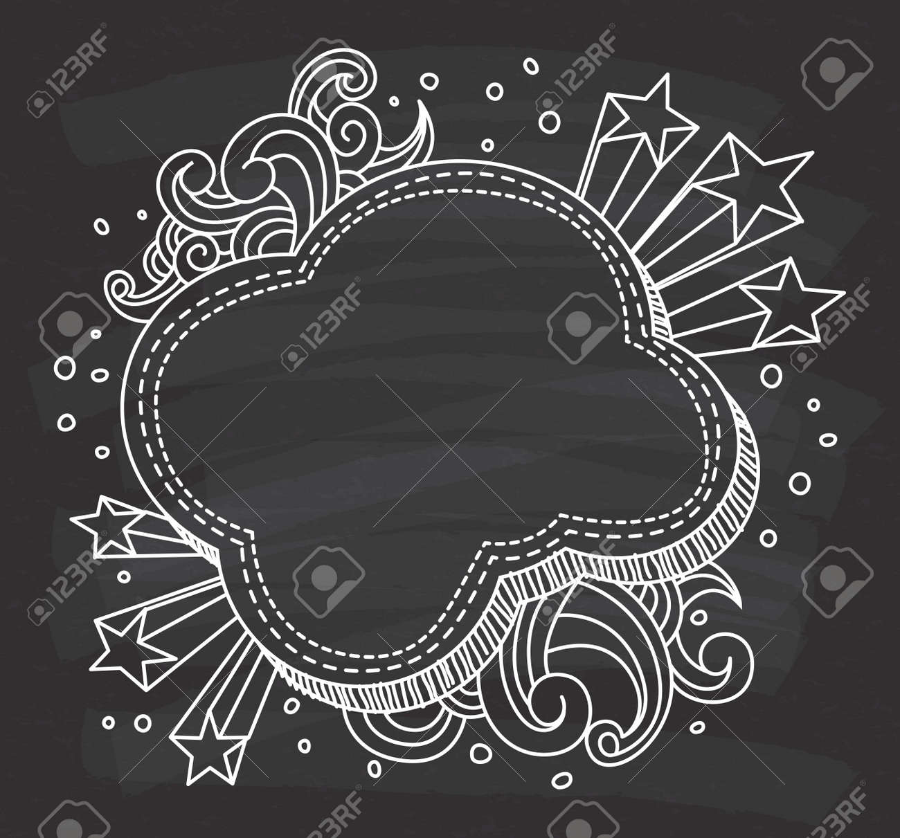 Decorative Cloud Shape Frame On Chalkboard Background Royalty