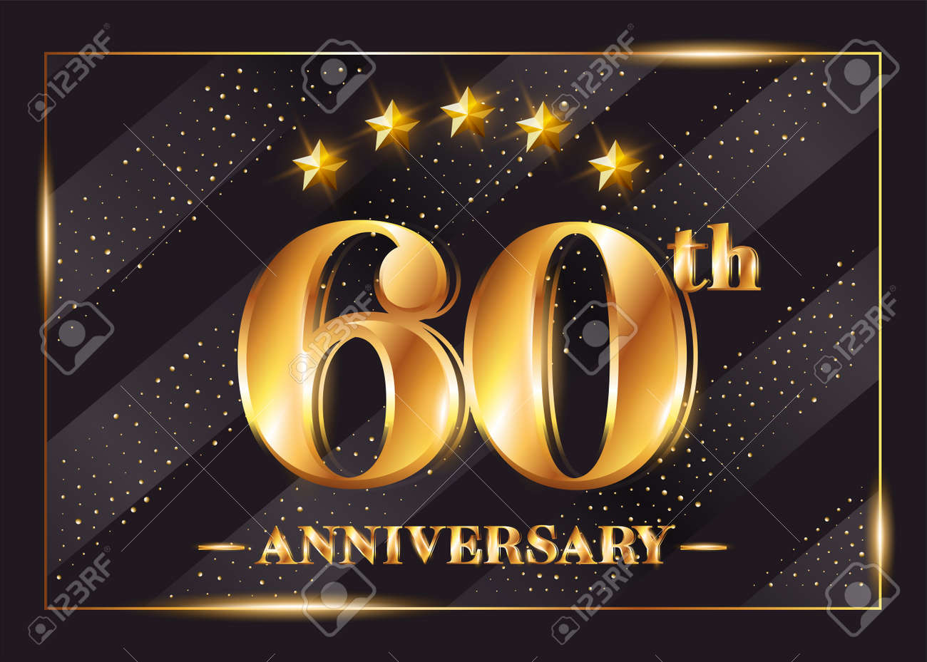 Logotype De Vecteur De Celebration Anniversaire 60 Ans Badge D Or 60e Anniversaire Avec Paillettes Conception Brillante De Luxe Pour La Carte De Voeux Invitation Carte De Felicitation Isole Sur Fond Noir Clip