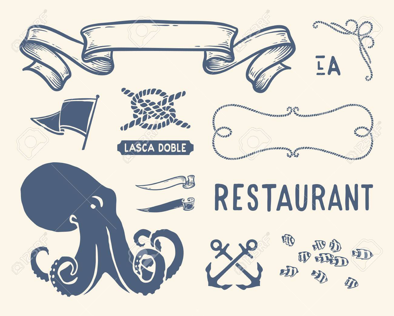 航海のヴィンテージのイラストや装飾品の様々 な のイラスト素材 ベクタ Image