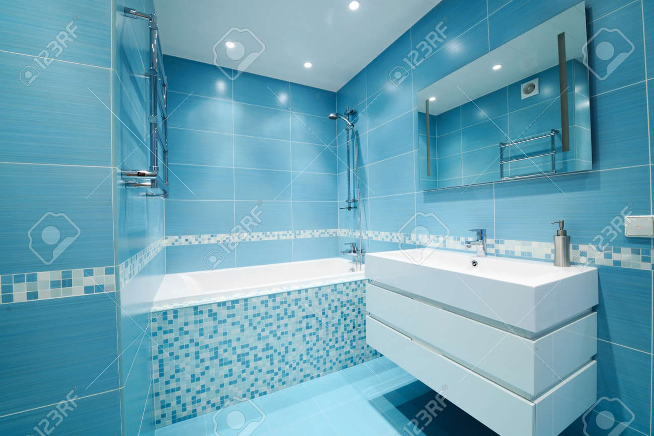 modern luxury bathroom blue interior. no brandnames or copyright modern luxury bathroom blue interior. no brandnames or copyright
