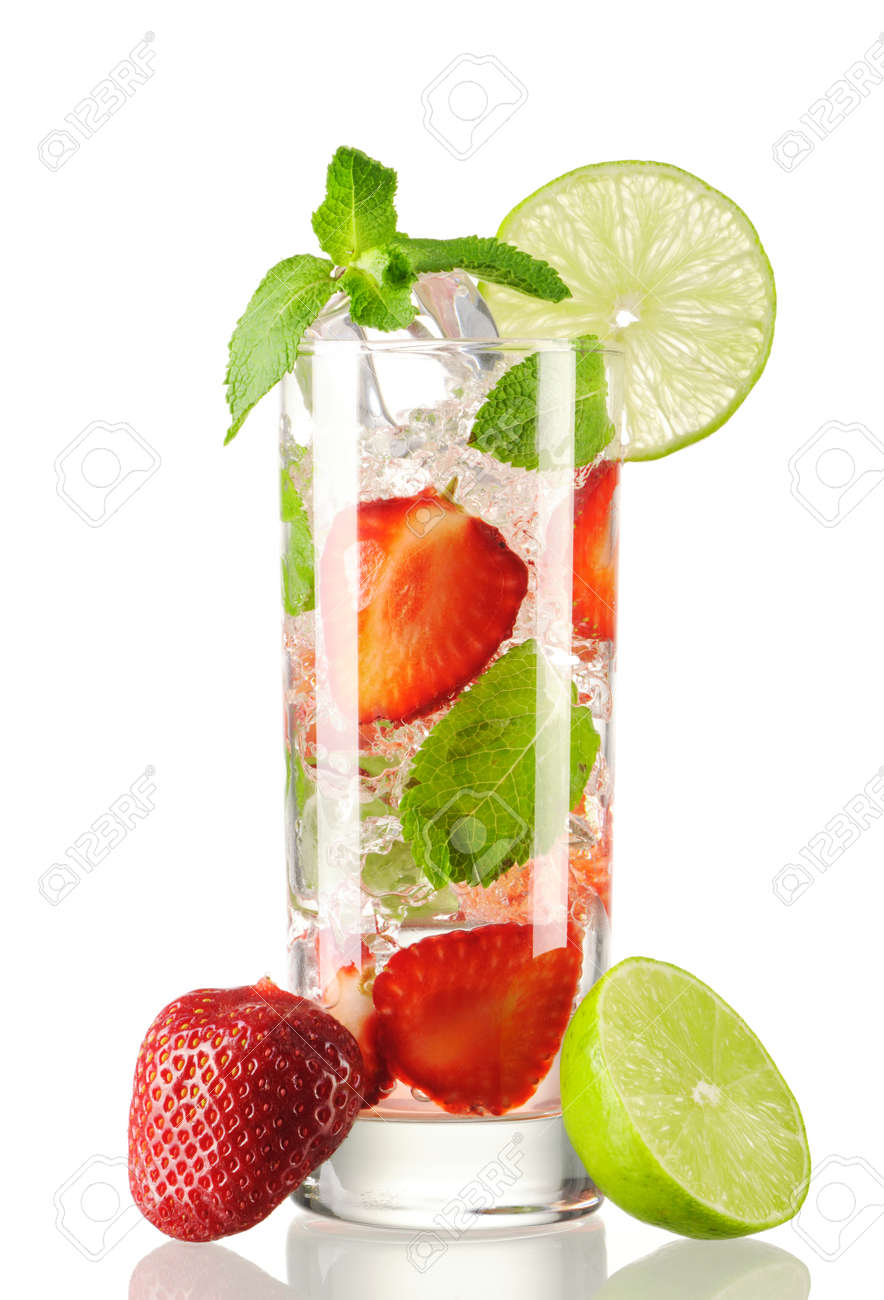 Strawberry mojito cocktail isolated on white - 10224426 Strawberry mojito cocktail isolated on white - 10224426