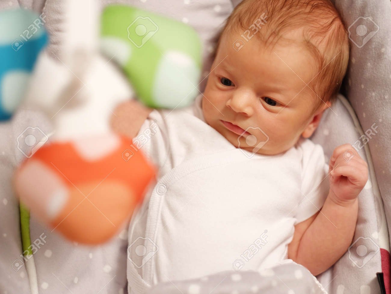 2 週間前新生児幼児の座席で の写真素材 画像素材 Image