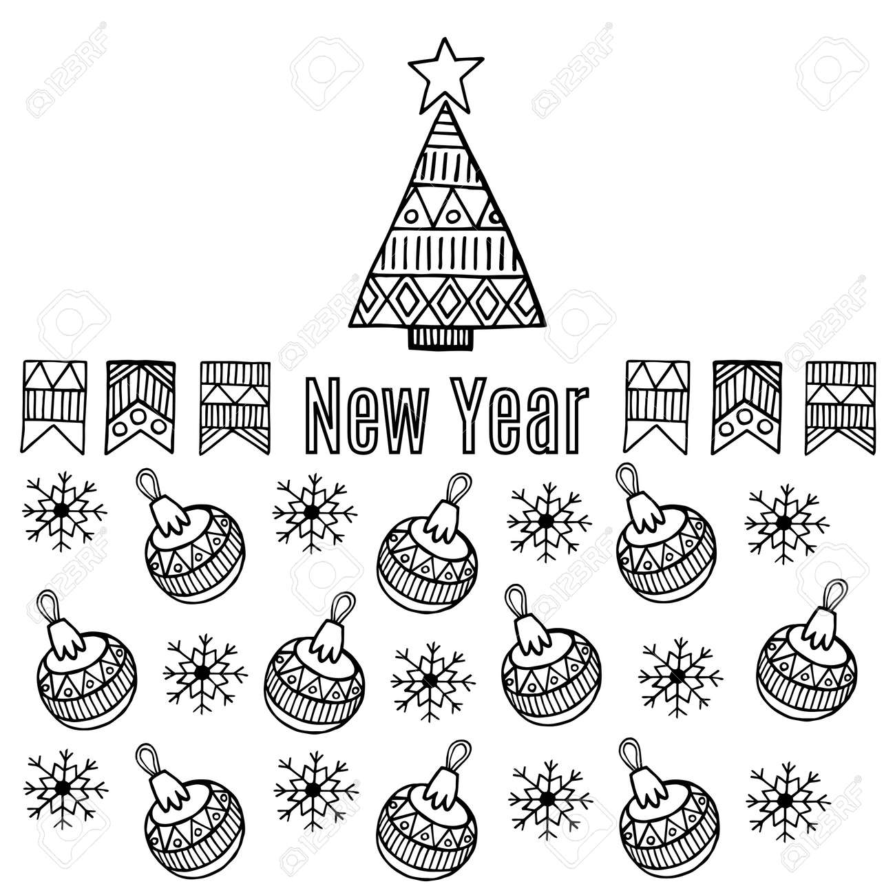 正月スケッチ アイコン分離水平バナー デザイン イラスト クリスマスの背景 のイラスト素材 ベクタ Image
