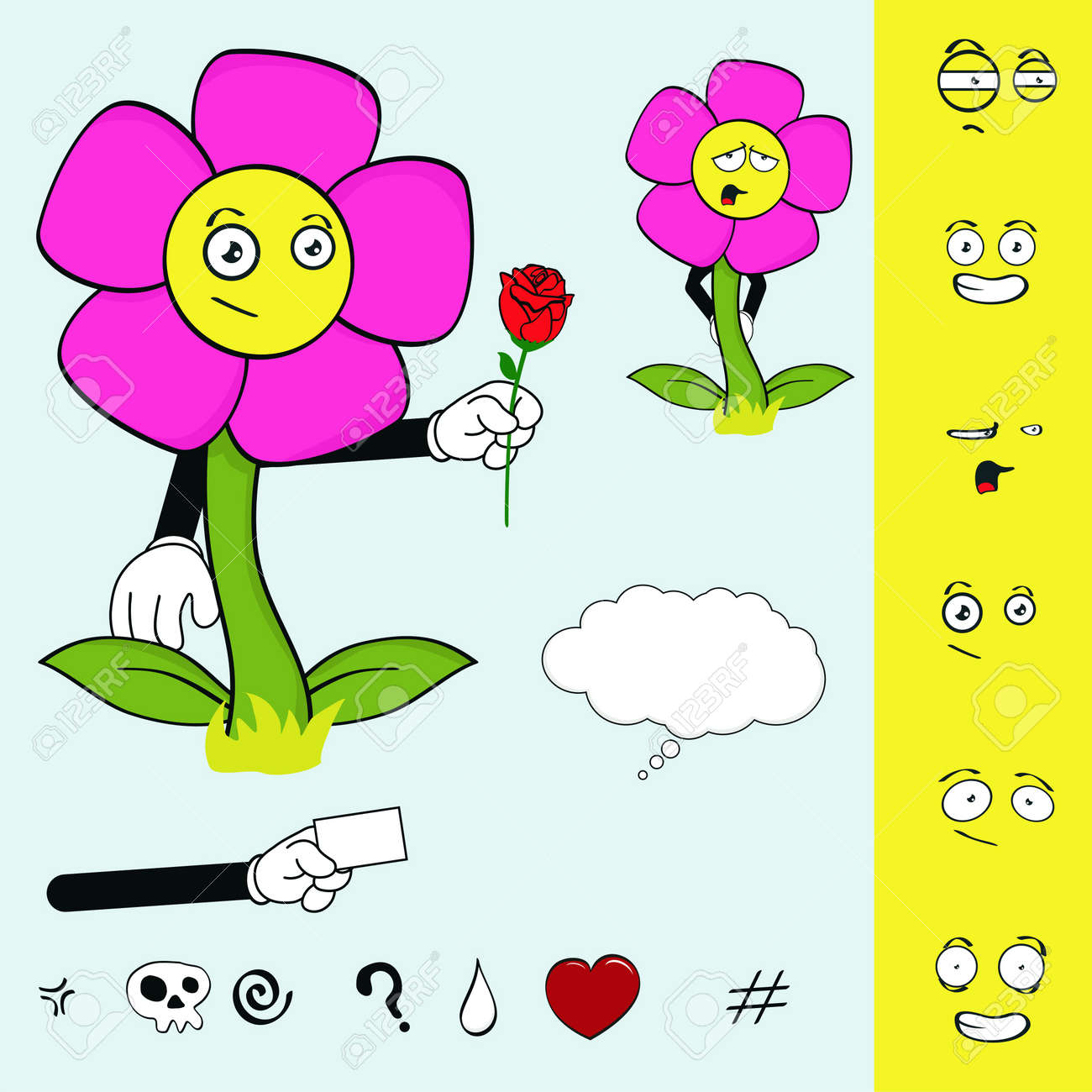 花面白い漫画形式の設定のイラスト素材 ベクタ Image 花面白い漫画形式の設定のイラスト素材 ベクタ Image
