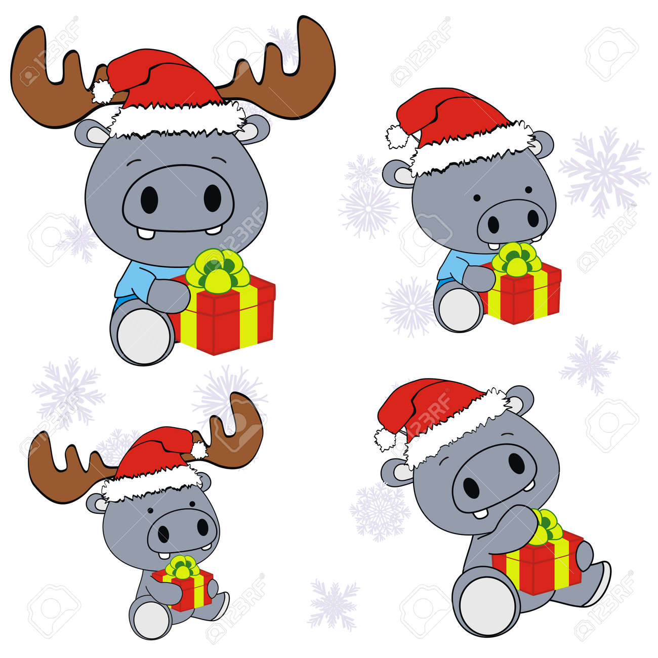 Hippo Noel Bebe Noel Ensemble Cadeau Clip Art Libres De Droits Vecteurs Et Illustration Image