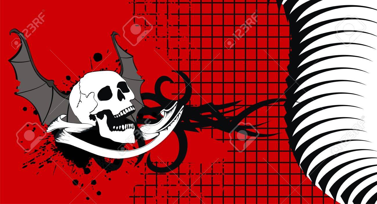 Craneo Wallpaper Alas De Murcielago Tatuaje En Formato Vectorial Ilustraciones Vectoriales Clip Art Vectorizado Libre De Derechos Image